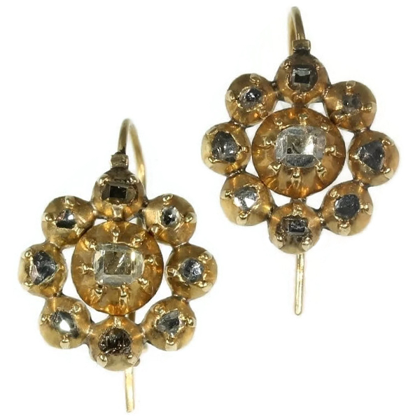 Georgian diamond 18kt gold drop earrings shepherd's crook